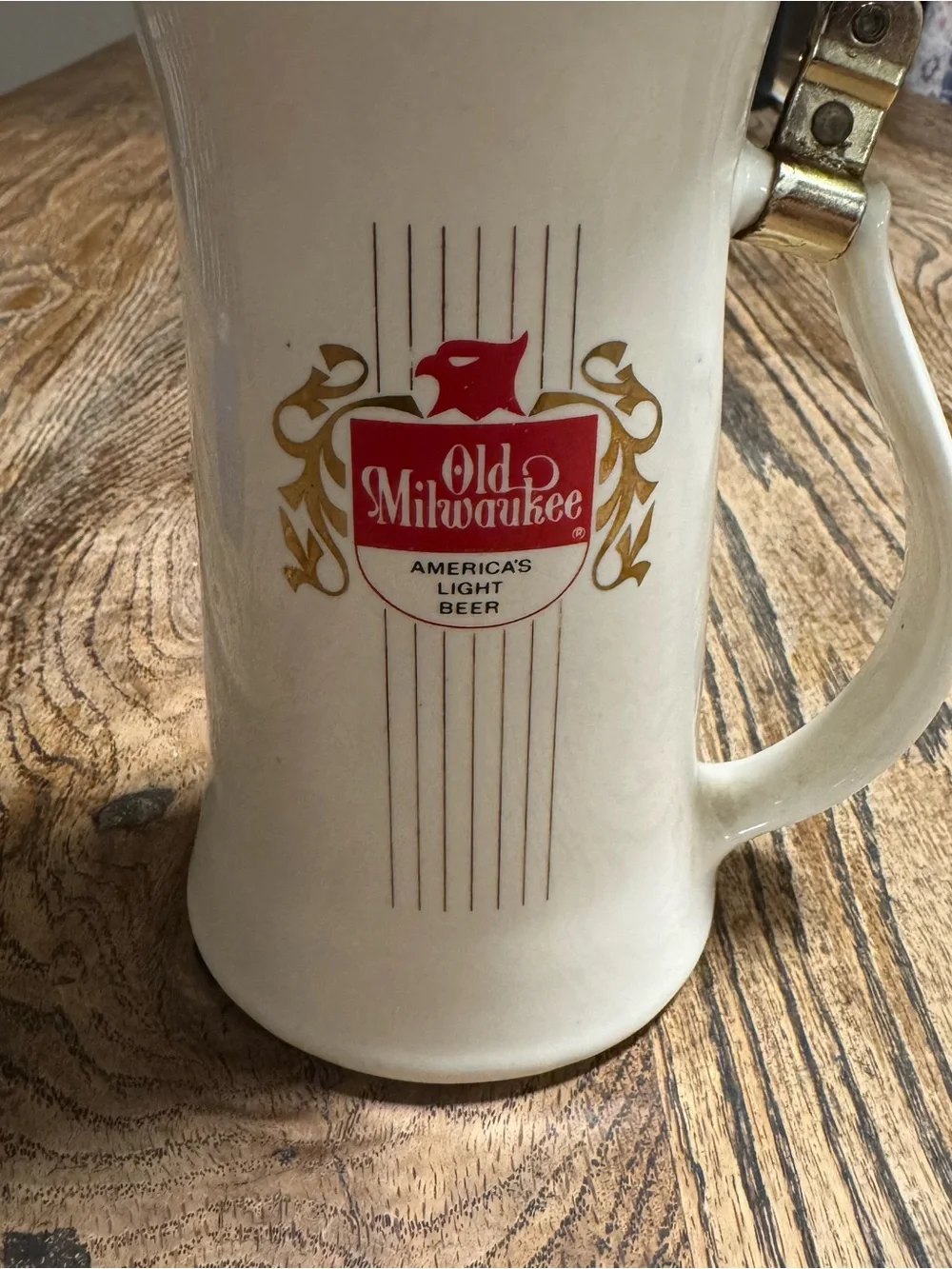 Old Milwaukee America's Light Beer Stein With Lid Vintage Ceramic Made In USA